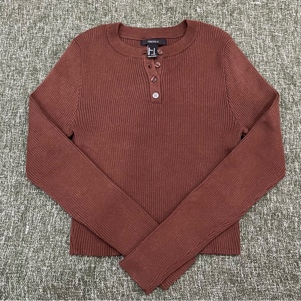 Brown long sleeve henley top